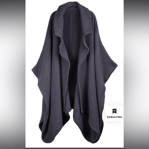 SAACHI Waffle Knit Topper Cape Scarf Cardigan Wrap in Dark Gray Cotton One Size - Picture 4 of 12